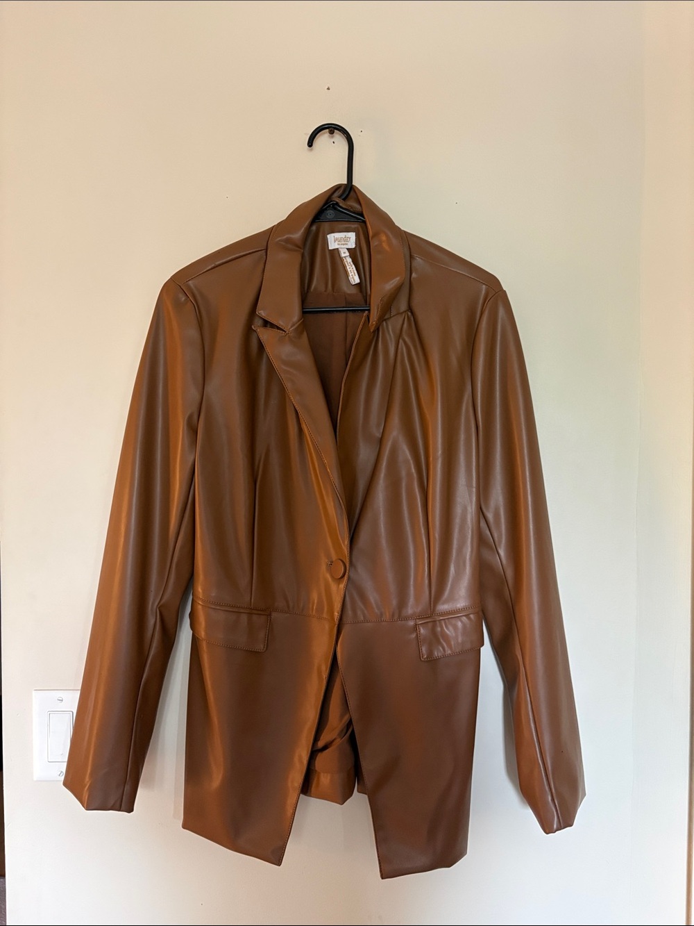 Faux Leather Brown Blazer Jacket
